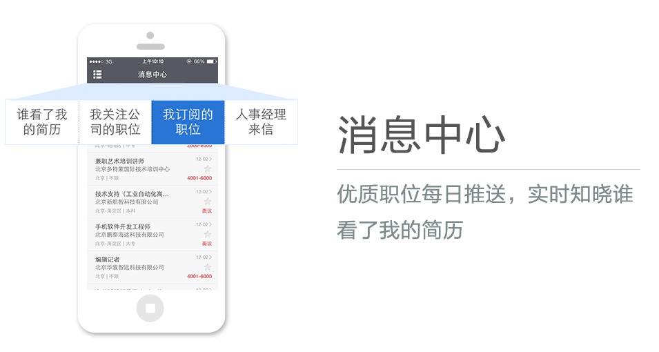 優(yōu)質職位每日推送，實時知曉誰看了我的簡歷